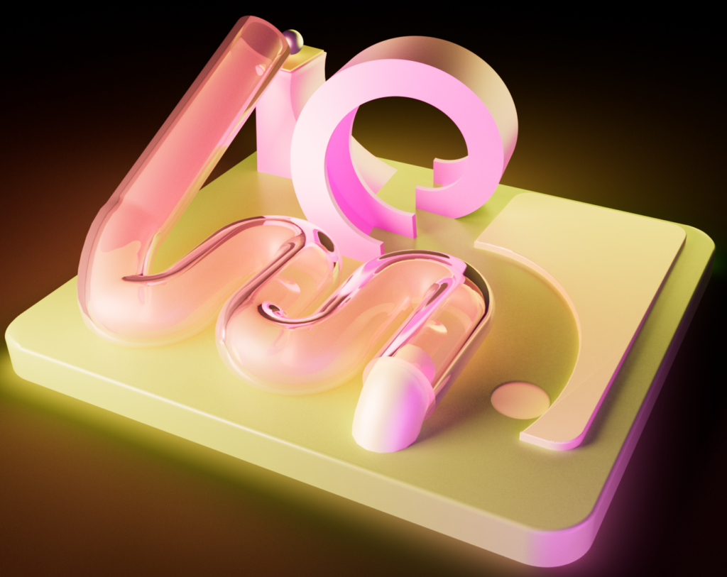 A 3D render of a pink and yellow machine