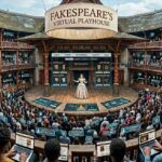 Fakespeare's Virtual Playhouse image mashup of the Wooden O, the internet, and modern devices.