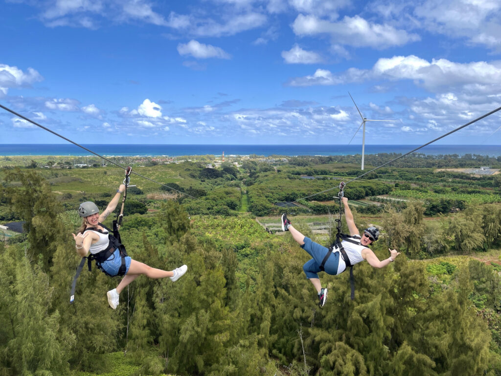 Photo of author ziplining in Hawaii